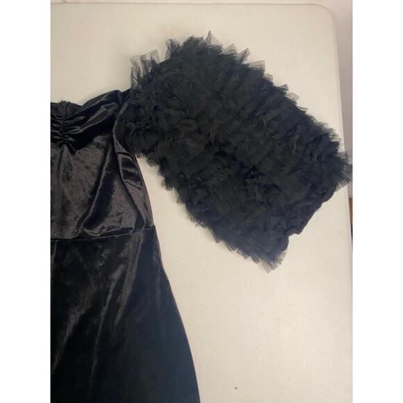 Zara Black Velvet Dress Mini Babydoll Balloon Sleeves Medium Holiday Party - Picture 5 of 16